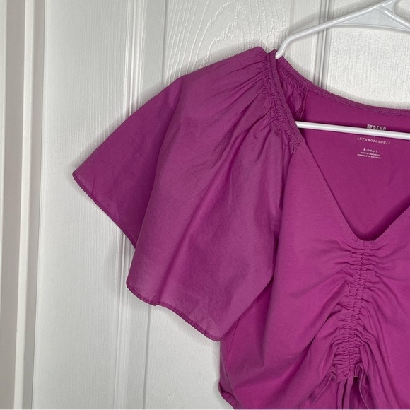 Maeve by Anthropologie Cinched Flutter Bell Sleeve Top Violet Purple XS - Picture 6 of 11